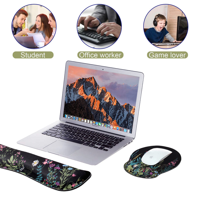 Ergonomic Mouse Pad Wrist Support and Keyboard Wrist Rest, Mousepad with Wrist Rest, Memory Foam Keyboard Pad, Easy Typing, Pain Relief, Perfect for Gaming, Computer, Laptop,Office, Garden Flowers