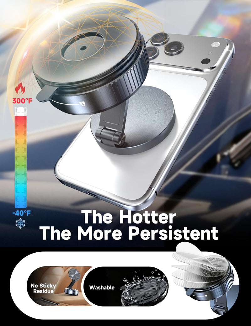 Magsafe Car Mount, Vacuum Magnetic Phone Holders for Your Car | [Easiest Mount] 105LBS Strong Suction Car Phone Holder, [Compact Design] Car Phone Mount, for iPhone 17-12, Pixel 10, Samsung Black