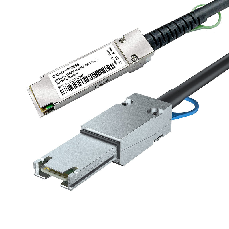 H!Fiber.com QSFP to SFF-8088 MiniSAS Cable, SFF-8436 to SFF-8088 External DDR Hybrid SAS Cable, 100-Ohm, 1 Meter(3.3ft), Copper Passive for NetApp DS4243 DS4246 DS2246 1m(3.3ft) SFF-8088 to QSFP(SFF8436)