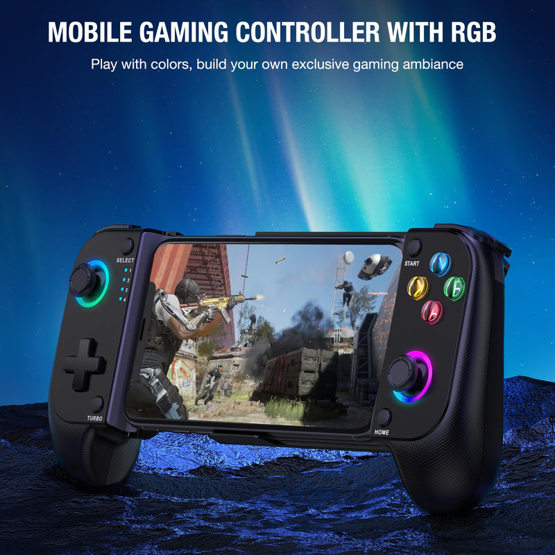 Mobile Game Controller for iPhone and Android with RGB Light, Wireless Phone Controller with Phone Case Support Turn Your iPhone into a Gaming Console Play PS Remote Play, Xbox Cloud and More Use as Mobile Game Controller