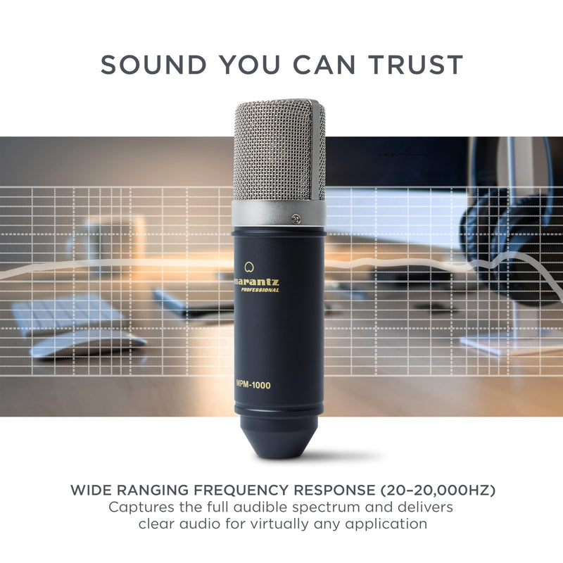 Marantz Professional MPM-1000 - Studio Recording XLR Condenser Microphone with Desktop Stand and Cable - For Podcast and Streaming Projects