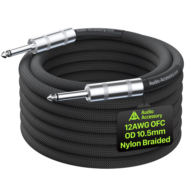 12 AWG OFC Speaker Cable 1/4 Inch 10ft Nylon Braided, Noiseless Design Triple(2 Copper&Al-Foil) Shielded Guitar Amp Head to Cabinet Cable for Marshall Boss Fender High-Watt Amp Cab