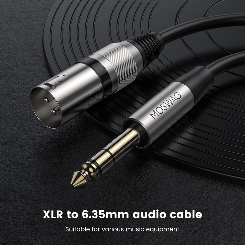 MOSWAG 6.35mm TRS Male to XLR 32.8FT/10M, 1/4 to Cannon MIC Male PVC Jacket XLR Cord, Instrument Cable, Noise-Cancelling Mic Speaker Cable for Audio Sound Consoles, Power Amplifier, Mixing Console Black