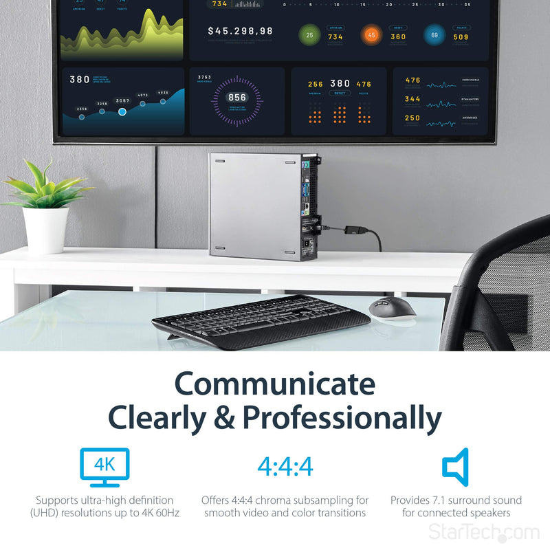 [AUSTRALIA] - StarTech.com DisplayPort to HDMI Adapter - 4K 60Hz Active DP 1.4 to HDMI 2.0 Video Converter - DP to HDMI Monitor/TV/Display Cable Adapter Dongle - Latching DP Connector (DP2HD4K60S), Black 