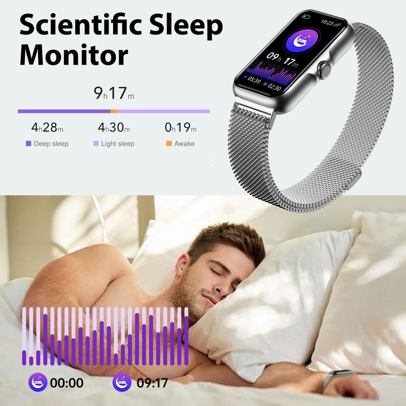 Fitness Tracker with 24/7 Continuous Heart Rate, Blood Oxy-gen Monitor, Smart Watch with Sleep Monitor, IP68 Waterproof Activity Tracker Step Counter for Women Men (Silver)