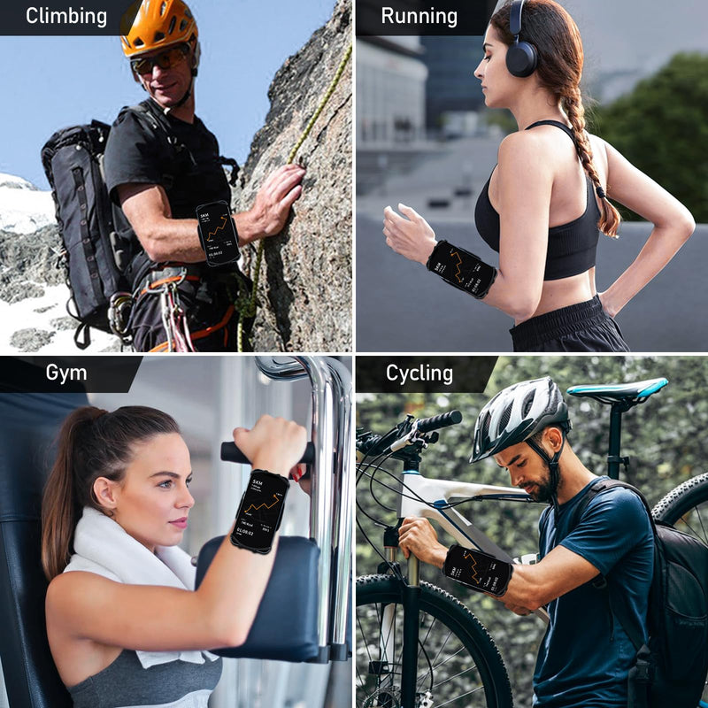 Wristband Phone Holder for Running,Forearm Armbands 360° Rotatable & Detachable Compatible with All 4.5-7 inch Cellphone for iPhone 15/14/Pro/ProMax/13/12/11/mini/XS/XR,for Workout Jogging Black