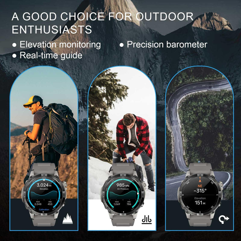 wonlex REDLEX Smart Watch for Men, 1.43" AMOLED Fitness GPS Tracker with 5.3 BT Call, 3ATM Waterproof, Sleep Pedometer Calories Counter, 65 Days Battery Life(Gray)