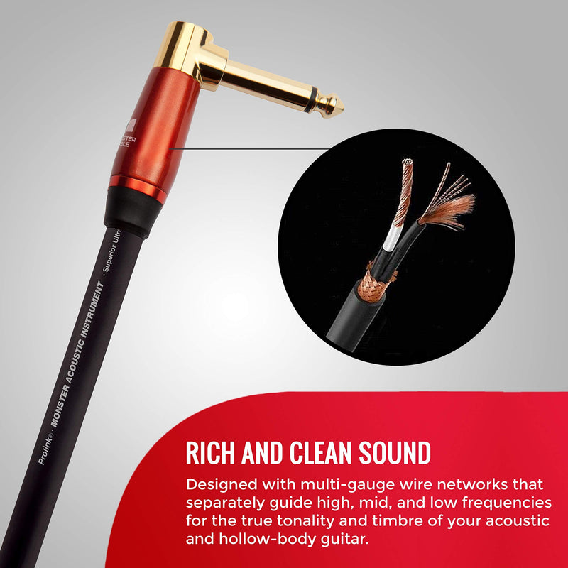Monster Prolink Acoustic Instrument Cable. 8 in Guitar Cable. Right Angle to Right Angle Monster Cable w/ Superior Delivery Speed. Rich & Clean Sound Monster Cord. Monster Instrument Cable