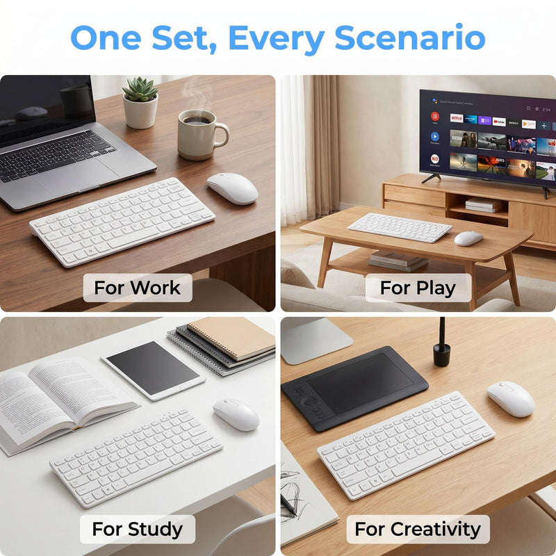 Wireless Keyboard and Mouse Combo, Ergonomic Quiet Input Set, 2.4G Wireless Office Bundle, Desktop Input Accessory for Home Office, Study Desk, Adult Daily Use (White) White