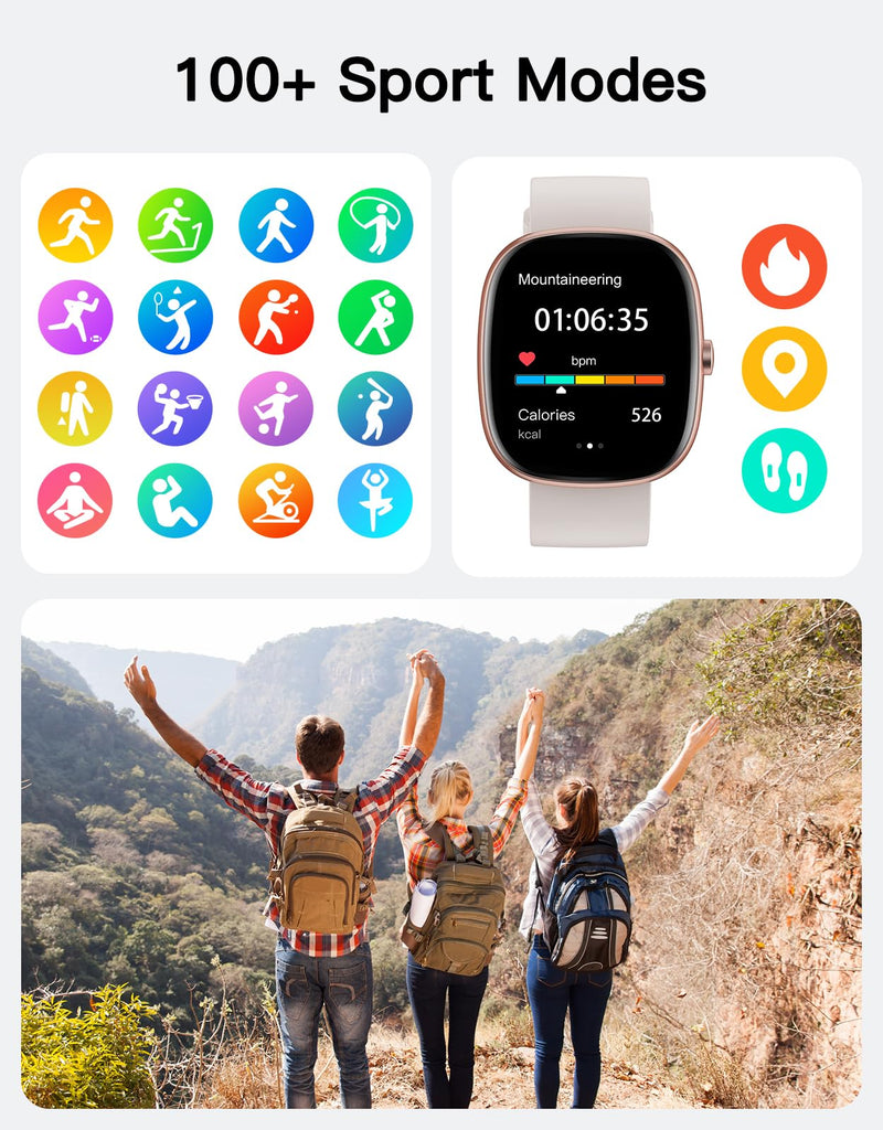 Fitness Tracker with Call Function, 1.85” Fitness Watch for Women and Men, 24/7 Heart Rate & Blood Oxygen Monitor, Sleep Tracker, 100+ Sport Modes, IP68 Waterproof (Starlight)