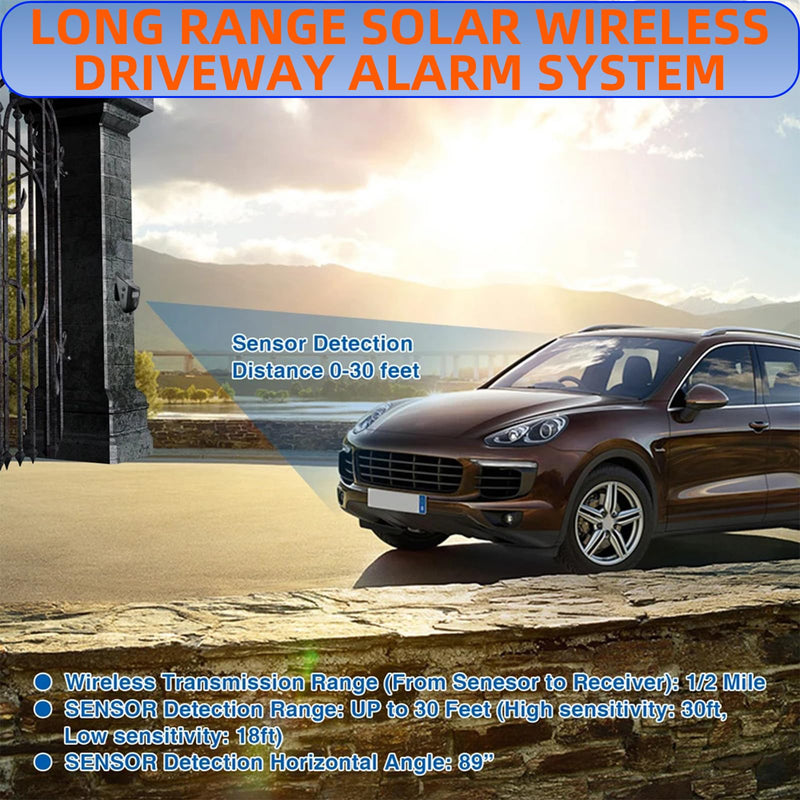 [AUSTRALIA] - Wireless Doorbell and Motion Sensor Alarm | Long Range Driveway Alert System with Indoor Receiver | 120° Detection, IP65 Waterproof, USB-C Charging for Home Business Security 【Sensor*1+ Receiver*2】 