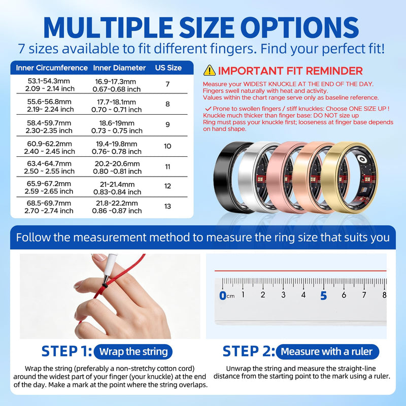 Smart Ring Fitness & Sleep Tracker HR Monitor (Silver, 8) | Women's Health,No subscription,IP68 Waterproof, 3-5 day Battery Life, Remote photography, Size Before You Buy Silver