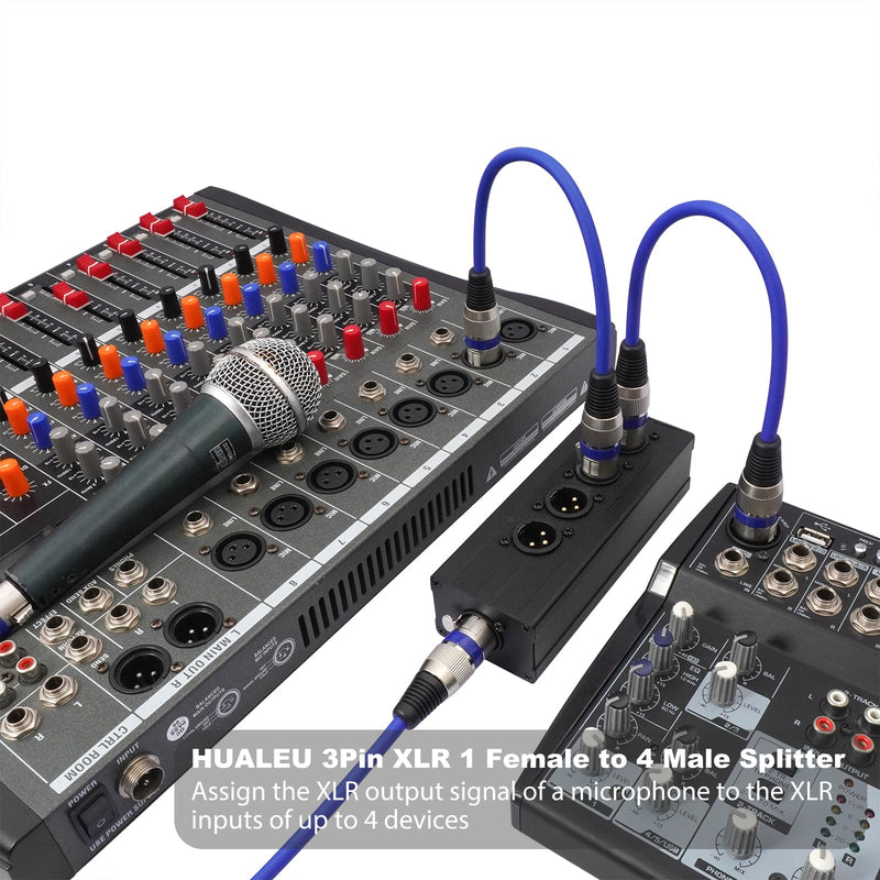 3Pin XLR 1 Female to 4 Male Splitter,4Way XLR Single Input to Four Output Parallel Connection Adapter,One Input to 4 Output Audio DMX Adapter