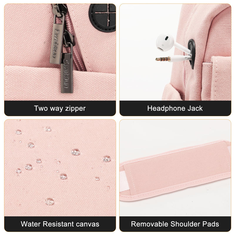Cwatcun Large Canvas Sling Bag, Crossbody Chest Bag with Tripod Holder | Fits 1body +2lenses +9.7" iPad +6.7"phone.Waterresistant canvas with rain cover, tripod holder, adj strap 29.5-51.2". Pink