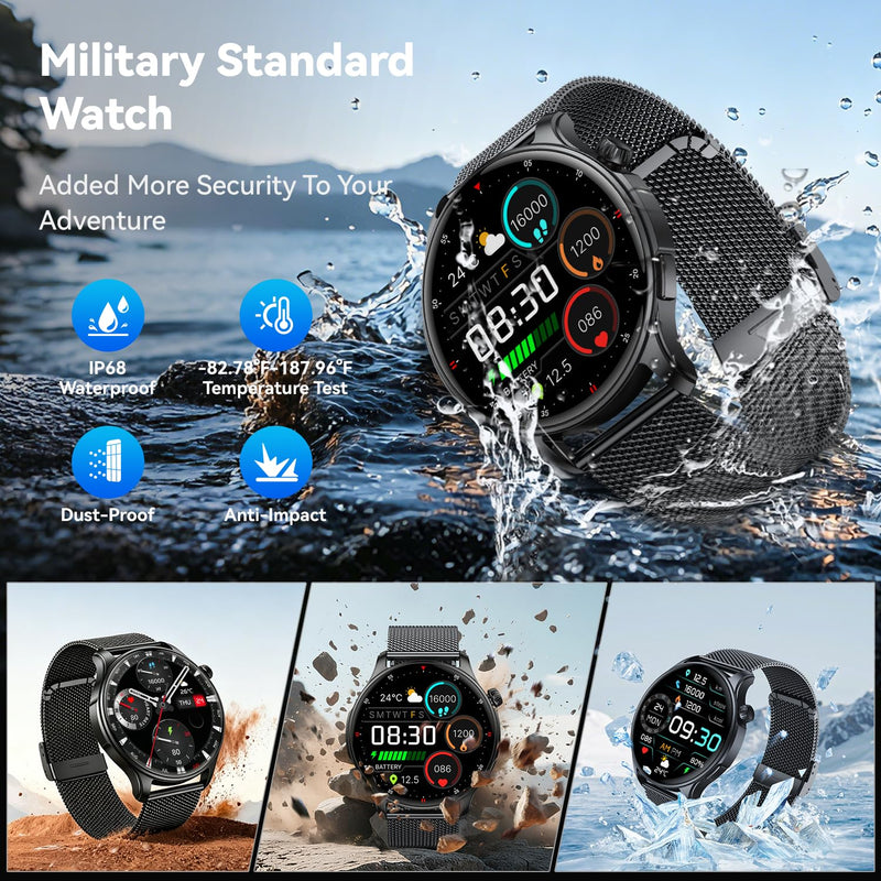 Smart Watch for Men Women Fitness Tracker: Smartwatch for Android Phones iPhone Compatible Samsung Bluetooth Call Answer/Make Watches for Men Heart Rate Sleep Monitor IP68 Waterproof 120+Sports Model Black-Gray