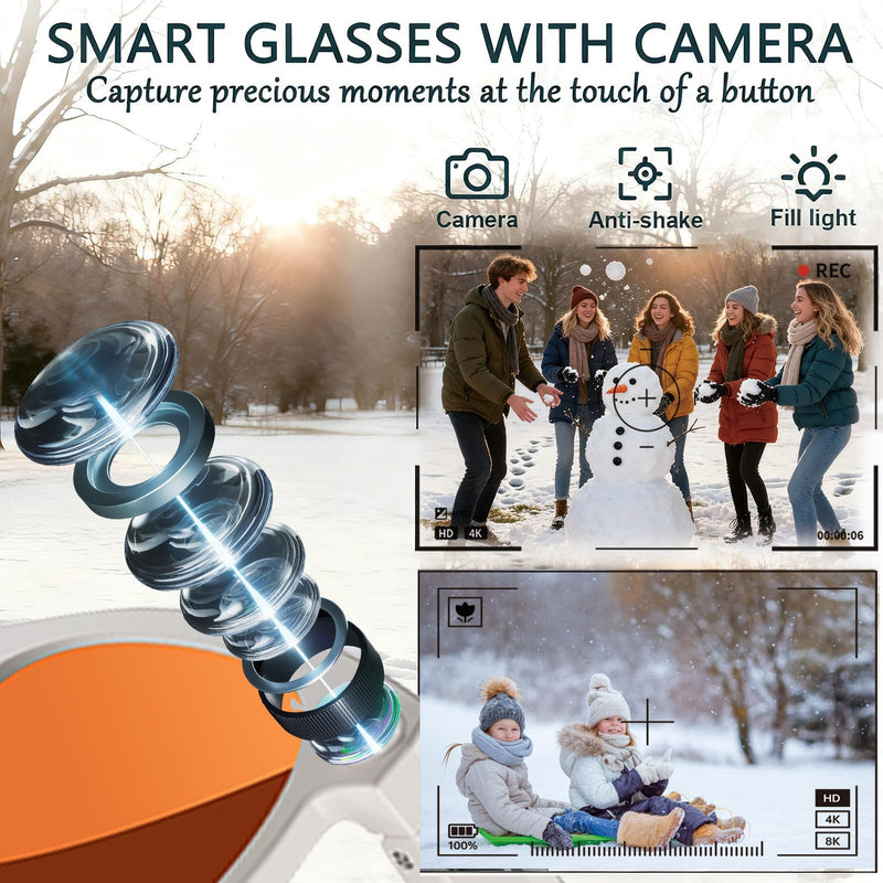 Smart Glasses with Camera AI (White, 2MP Pixel)