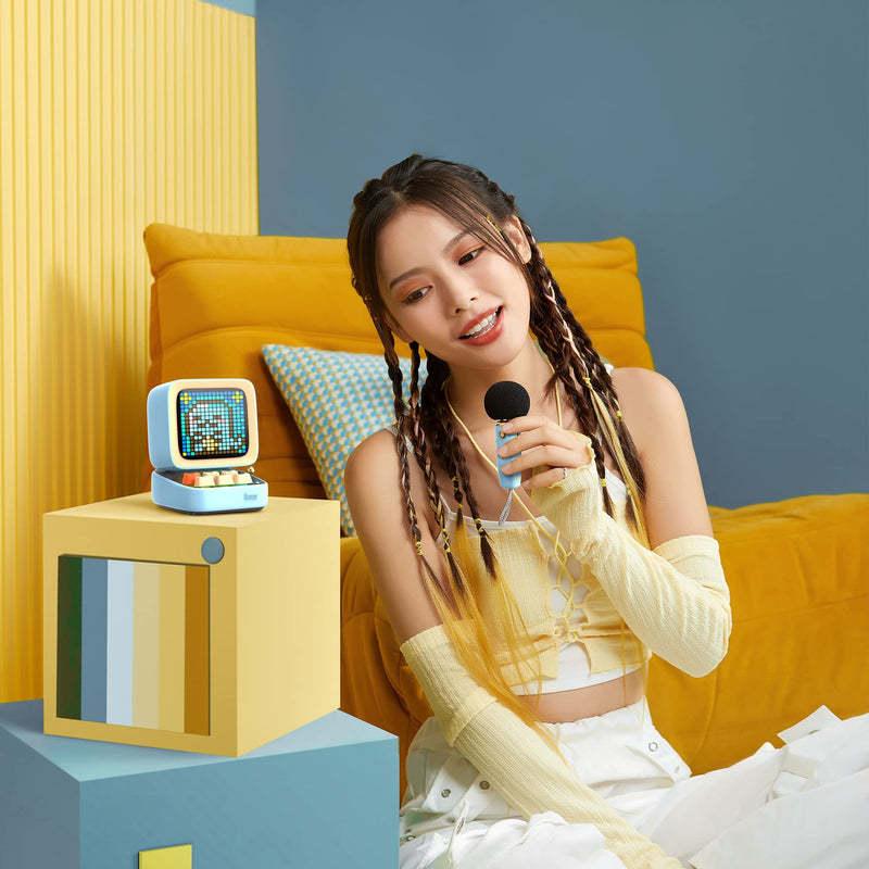 Divoom Ditoo-Mic Bluetooth Speaker with Karaoke Microphone - RGB Keyboard and Pixel Display Desktop Decor, Different Sound Modes, Ideal Gifts for Home Party, Mobile KTV (Blue) Blue