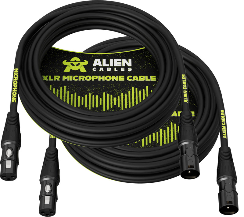 2-Pack Premium XLR Microphone Cables, Star-Quad Shielded XLR to XLR Cable 25 Foot, Pro Audio Mic Cord, Noise-Resistant OFC Conductors, Black 2 25 Feet