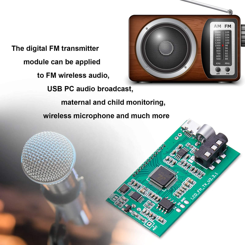 [AUSTRALIA] - 2 Pieces Digital FM Transmitter Module Stereo FM Transmitter DSP PLL 76.0-108.0MHz Stereo Frequency Modulation with LCD Display Line/USB/Mic Input, DC 3.0V - 5.0V 