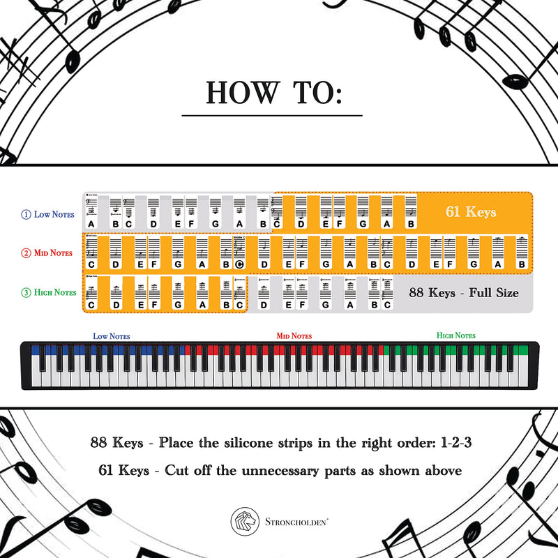 [AUSTRALIA] - Removable Piano Keyboard Note Labels for Learning, Piano Notes Guide & Piano Keys Guide - 88-Key Full Size, Say Goodbye to Piano Key Stickers & Piano Keyboard Stickers (Classic Black) Classic Black 
