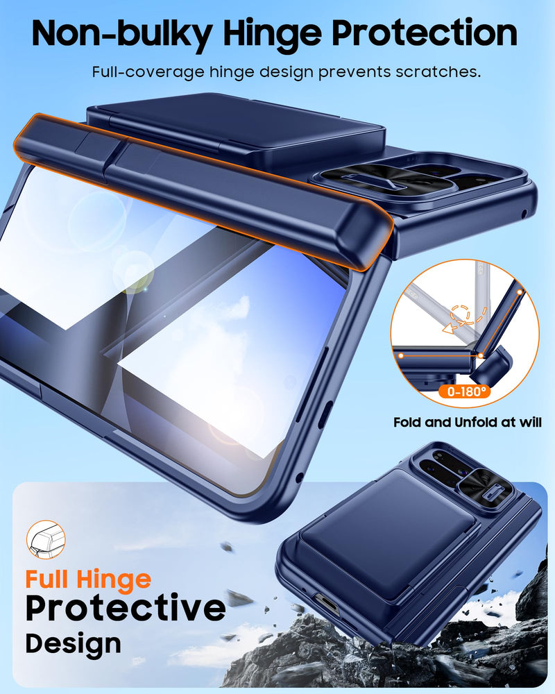 [AUSTRALIA] - CENMASO for Google Pixel 10 Pro Fold Case with Card Holder [RFID Blocking] Camera Cover, Hinge Protection, Dual Hidden Kickstand, Screen Protector, Shockproof Phone Case for Pixel 10 Pro Fold (Blue) Blue-wallet 