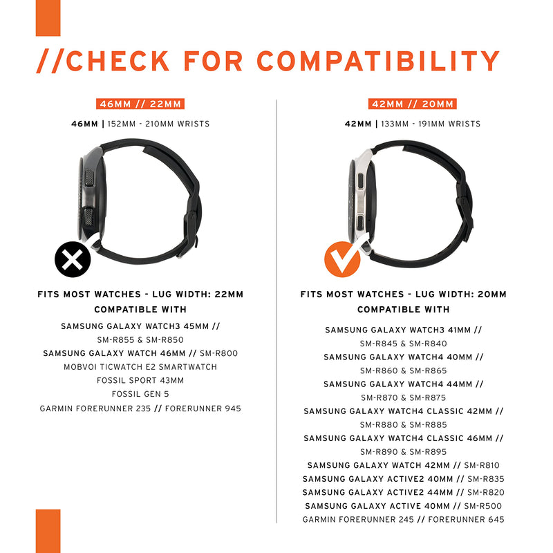 URBAN ARMOR GEAR UAG Compatible with Samsung Galaxy Watch 4 40mm & 44mm/Galaxy Watch 4 Classic 42mm & 46mm, fits most 20mm Watch Lugs, Slim Sporty Nylon Replacement Watch Strap, Active Black 42mm - Black