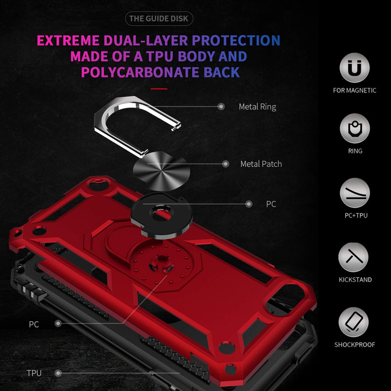 ULAK Compatible with iPod Touch 7 Case/iPod Touch 6 Case with 2 HD Screen Protectors, Hybrid Rugged Shockproof Cover with Built-in Kickstand for iPod Touch 7th/6th/5th Generation (Red) Red