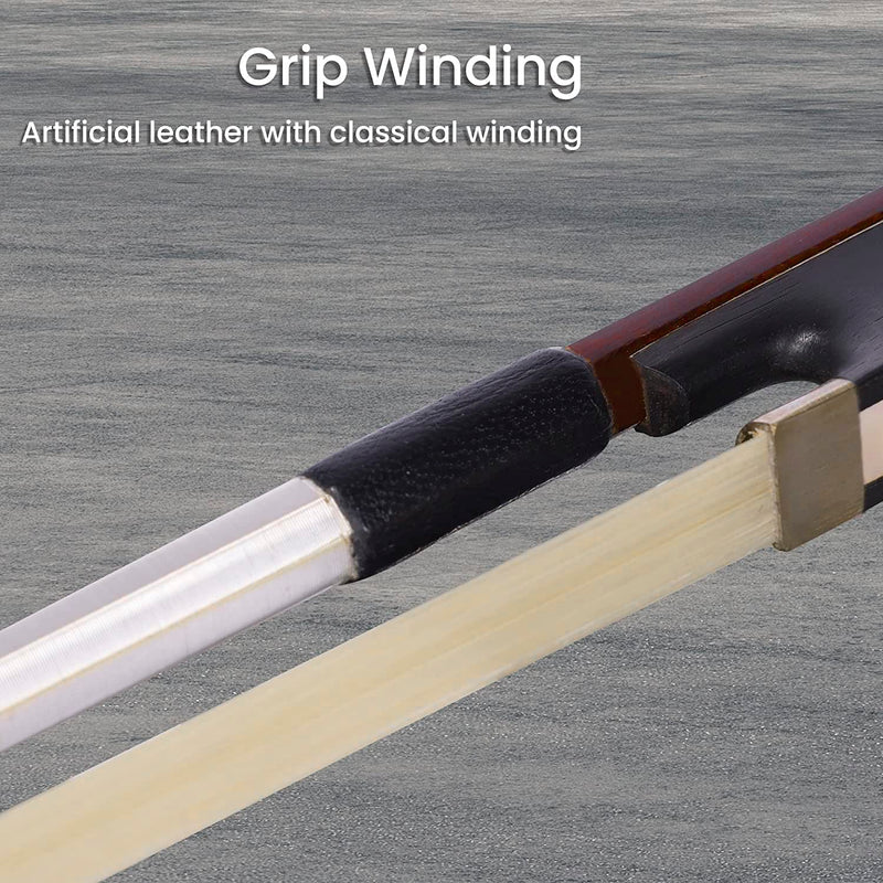 ADM 4/4 Full Size Student Violin Bow, Well Balanced Handmade Brazilwood Bow with Horsehair, Ebony Frog with Pearl Eye and Pearl Slide, Brown 4/4 Size