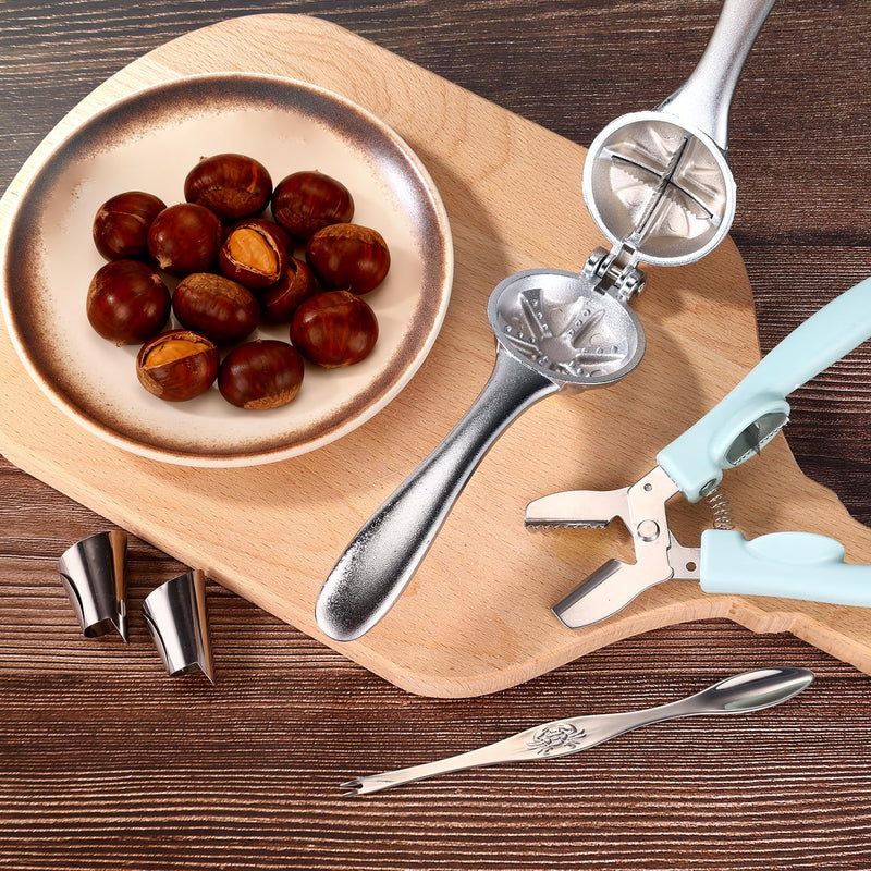 [AUSTRALIA] - Chestnut Cutter Tool Set, Chestnut Peeler with Walnut Cracker Opener Clip Nut Pick Tool Stainless Steel Finger Guards for Safe & Easy Pecans Almonds Processing Set two 
