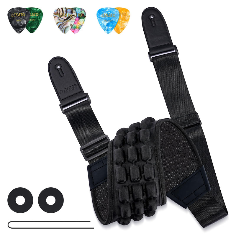 LEKATO Guitar Strap for Electric Guitar Bass with 3.5″ Wide Air Cell Cushions Bass Strap Padded Guitar Straps with Strap Locks, Picks, Adjustable Length from 47″ to 60″