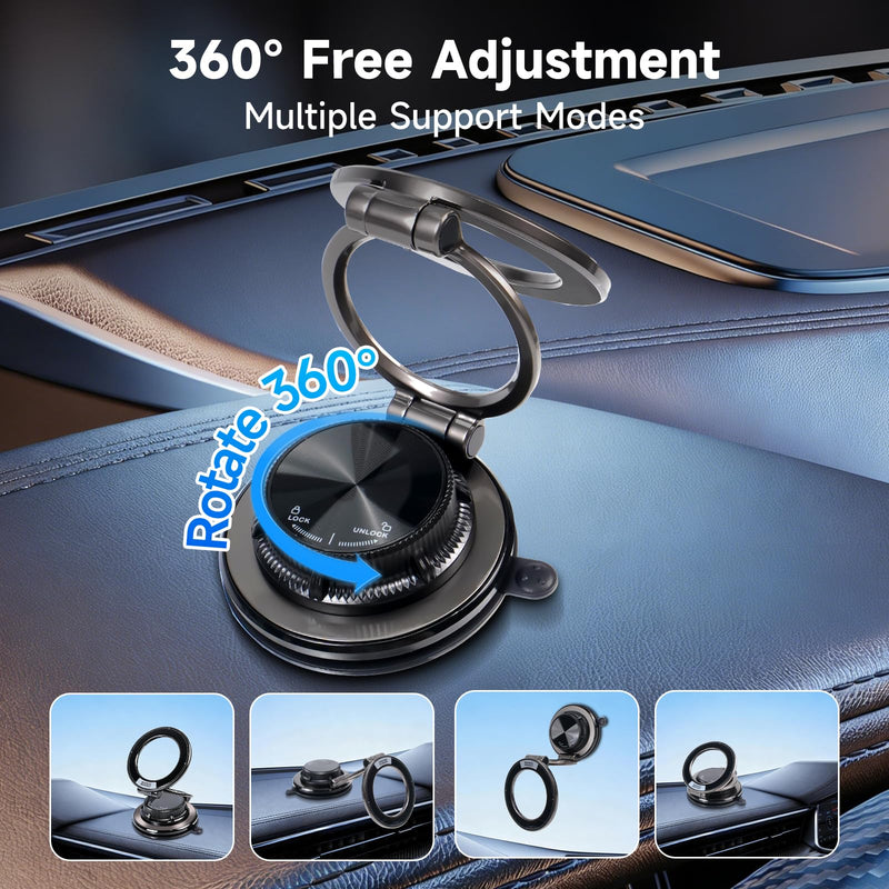 Car Phone Holder, Strong Suction Cup 360° Adjustable Magnetic Phone Mount for Dashboard Windshield, Universal Car Phone Stand Compatible with iPhone 17 16 Pro Max and All Smartphones (Black) Black