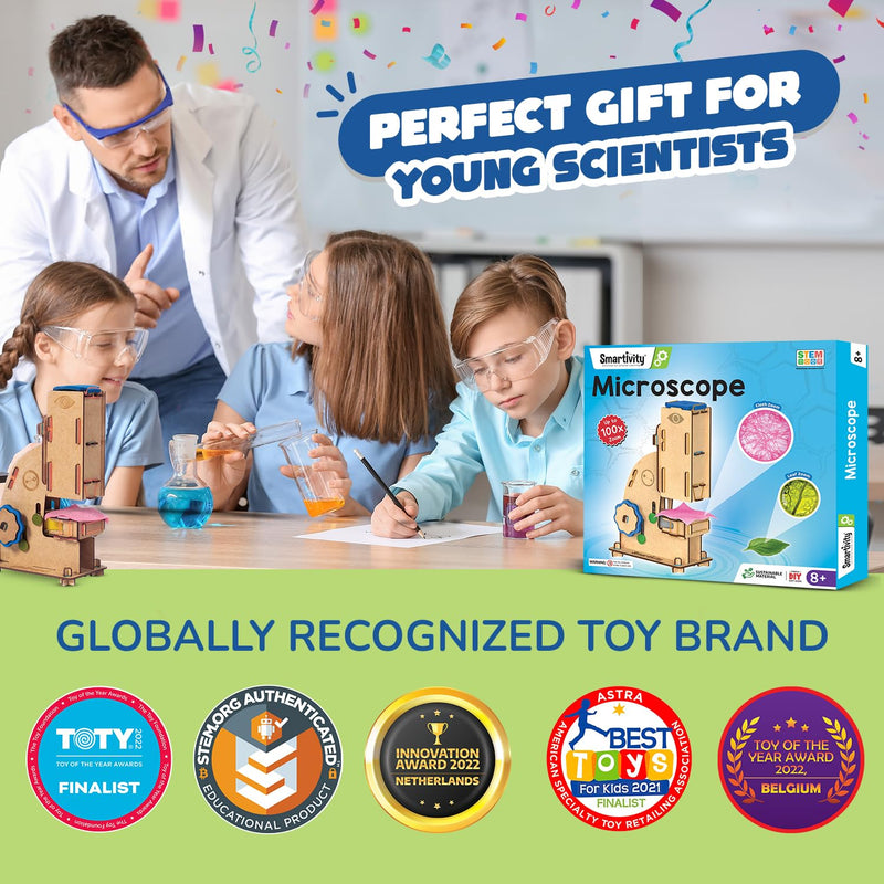 [AUSTRALIA] - Smartivity Microscope 100x Zoom STEM Toy for Kids Age 8 to 14 Years Old | Cool Birthday Gifts Ideas for Boys & Girls | DIY Science Toys for 8,9,10,11,12,13,14 Years I Wooden Engineering Game 100x Microscope 