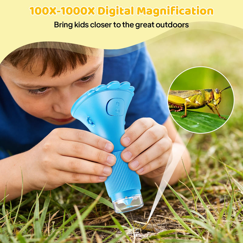 [AUSTRALIA] - Kids Microscope, Pocket Portable Microscope for Kids with 2'' Inch Screen - Powerful Handheld Microscopes Bug Microscope with Light, 2026 Best Easter Birthday Gifts for Age 3-12 Boys - Blue 