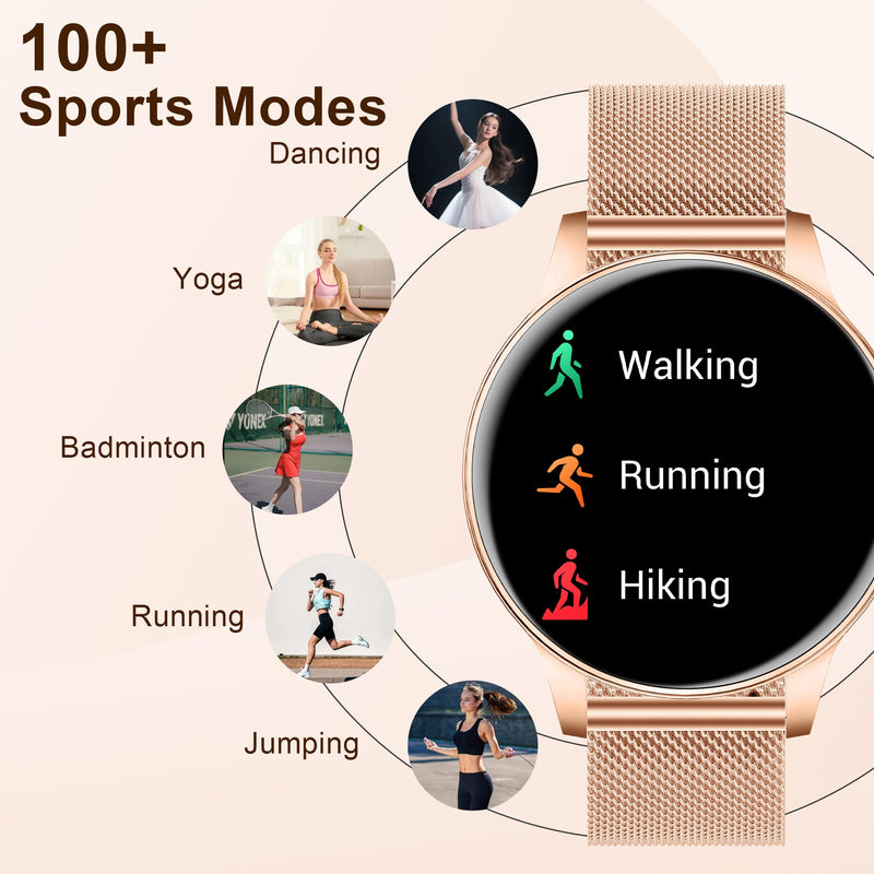 Smart Watches for Women, 1.27" HD Round 3 Bands Rosegold | Fitness Tracker for Android Phones & iPhones, Answer/Make Calls, Sleep Monitor, IP68 Waterproof, 110+ Sport Modes