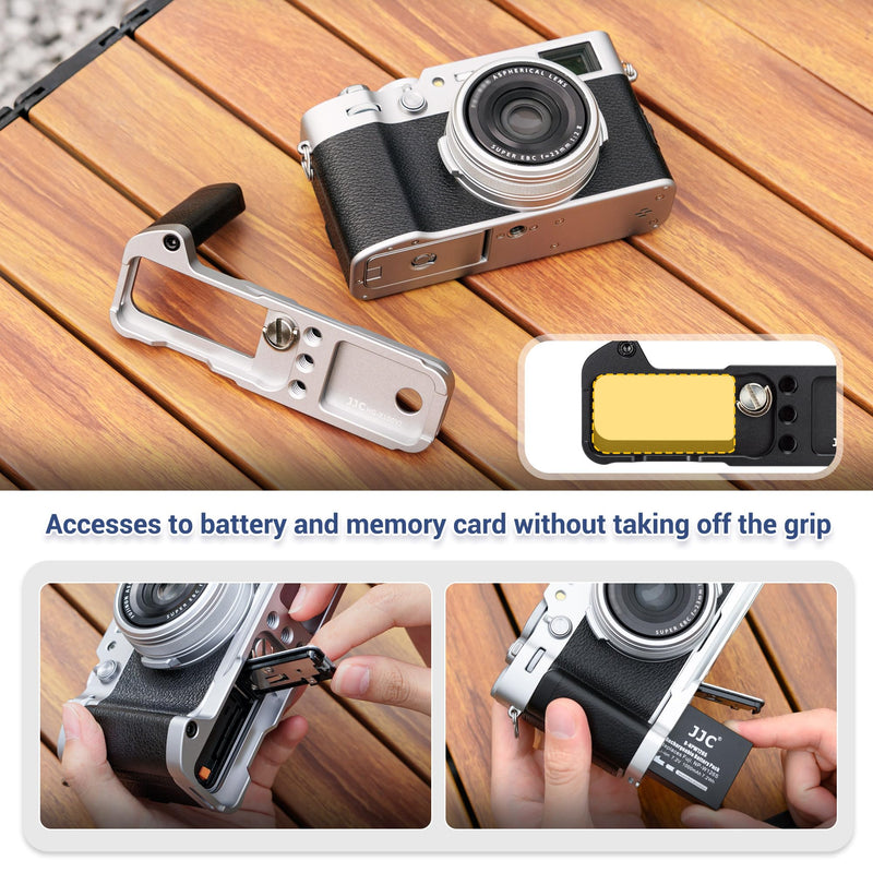 X100VI Handgrip,Metal Hand Grip L-Shape Bracket for FUJIFILM X100VI Only, X100VI Baseplate Holder with Quick Release Plate for Arca,Extra 1/4"-20 Tripod Hole & Hand Strap Hole Silver(Not Fits X100V)