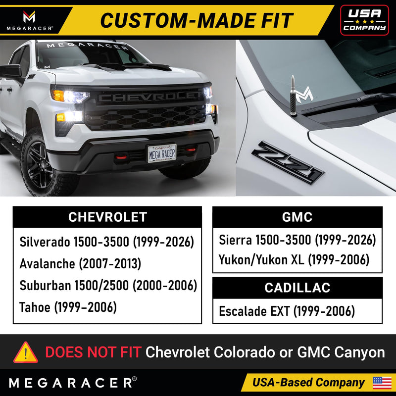 [AUSTRALIA] - Anodized Silver Carbon Fiber 50 Cal Bullet Antenna for Chevy Silverado & GMC Sierra 1500 2500 (1999-2026) – Billet Aluminum, UV & Chip-Resistant, Car Wash Safe, Short Truck Replacement Accessories 