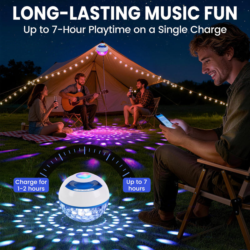 Luxfero Floating Bluetooth Pool Speaker with RGB Lights, Hot Tub Speaker | Top & Bottom Lights, Bluetooth 5.4, 6W, 360° Surround Sound, Hands-free Call, IP68 Waterproof, Type-C Charging, Portable White