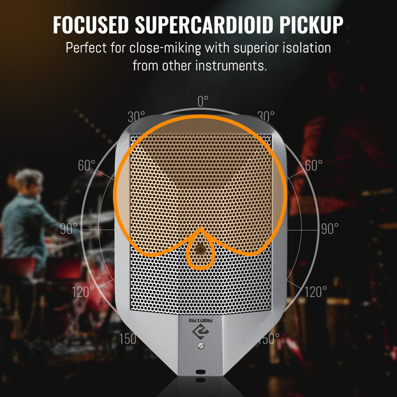 Phenyx Pro Boundary Condenser Microphone, Supercardioid Kick Drum Microphone with XLR Connector, Two-Position EQ Switch, Rugged Metal Bass Drum Mic for Instrument Applications (PDM36)