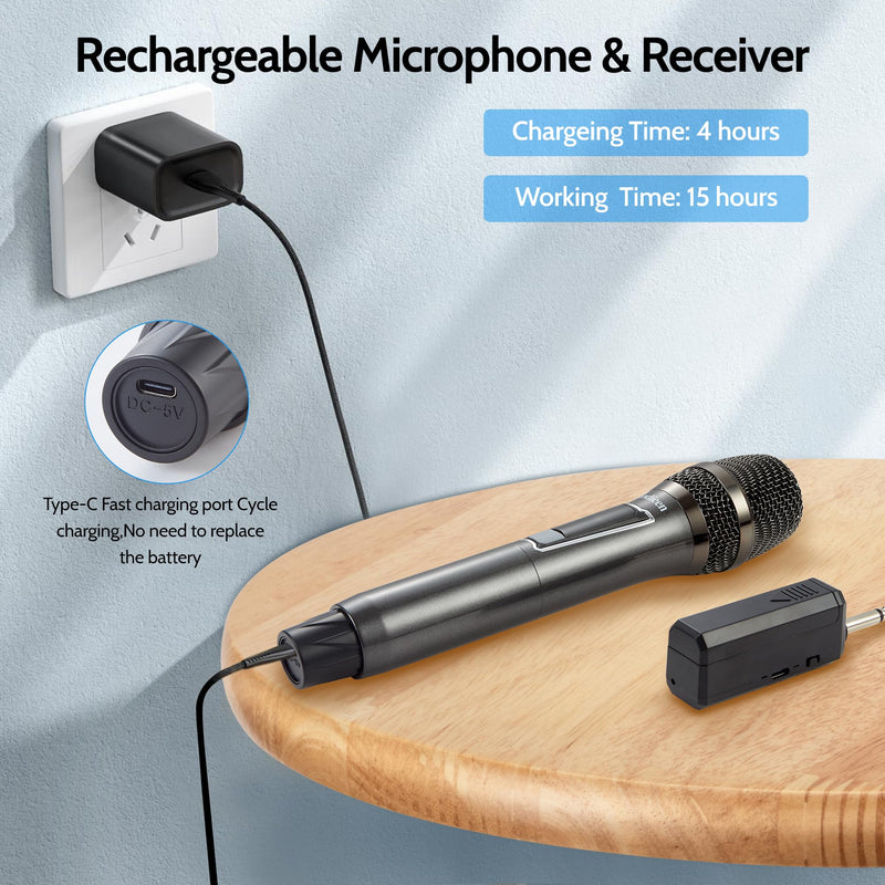 Wireless Karaoke Microphone - Plug & Play Handheld Mic System with Receiver for Smart TV, Singing, Parties (Black, 2 Mic) Black