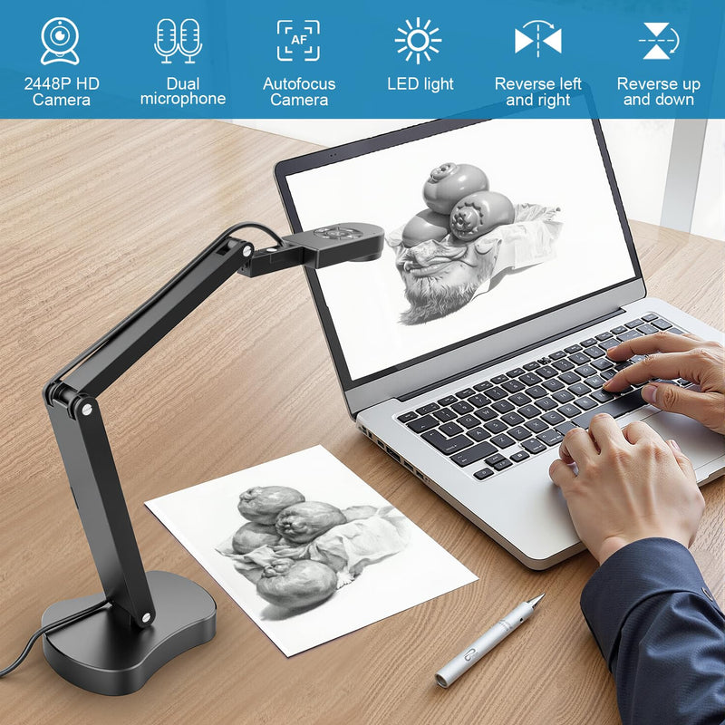 4K USB Document Camera & Webcam for Teachers: 8MP USB with 3-Level LED Light & Mic & Image Invert,Fold, A3 Format for Teaching in Classroom/Distance Learning Educators(Mac/Windows/Chromebook