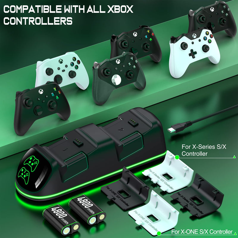 Controller Charger Station with 2x4800mWh Rechargeable Battery Packs for Xbox One/Series X|S Controller, Dual Charging Dock for Xbox One Controller Battery Pack with 4 Batteries Covers for Xbox 4800mWh