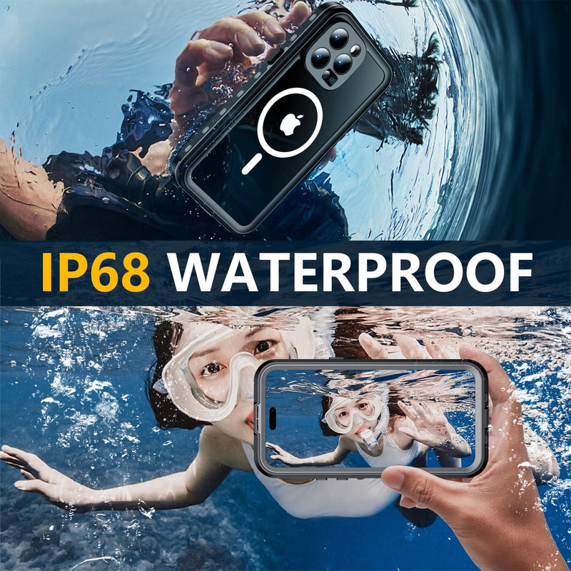 Red2Fire for iPhone 15 Pro Max Case Waterproof, [Built-in Screen Protector & Camera Protector][Compatible with MagSafe][Full Body Shockproof][IP68 Waterproof][Dustproof] Phone Case 6.7" Black/Clear iPhone 15 Pro Max 6.7"