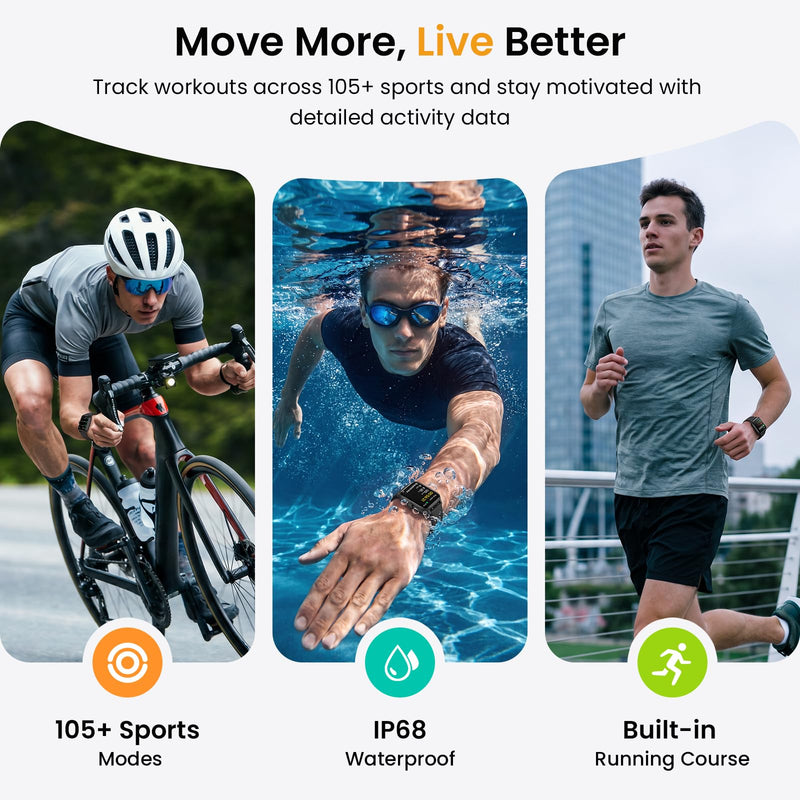 Fitpolo Smart Watches for Men Android & iPhone, Alexa Built-in [1.8" HD Screen] IP68 Waterproof Fitness Watch with Bluetooth Call (Answer/Make), Heart Rate/Sleep/SpO2 Monitor, 105+ Sports Tracker Black