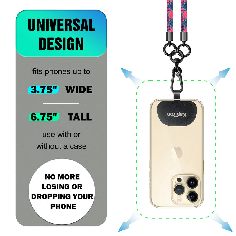 Kaptron Universal Cell Phone Lanyard: Adjustable Crossbody Cell Phone Strap with Silicone Phone Holder and Phone Tethers White Black 1 Pack