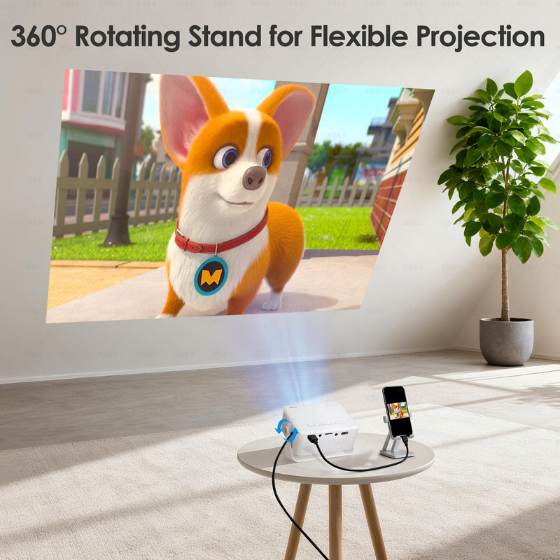 Mini Projector with WiFi and Bluetooth, AKIYO 2026 Upgraded Projector 1080P Support, 360° Rotating, Portable Projector for Home Theater/Outdoor, Compatible with iOS/Android/Laptop/PS5