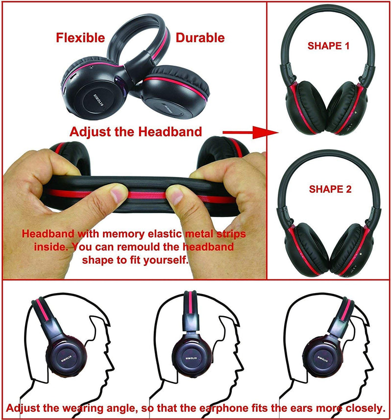SIMOLIO 2 Pack of Wireless Car Headphones, 2 Channel IR Wireless Headphones for Kids, in Car Wireless DVD Headphones with Storage Bag for Universal Rear Entertainment System, Not for 2017+ Pacifica