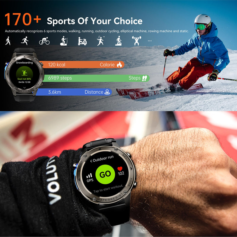 GPS Smart Watch Running Watches, Military Smart Watches with Bluetooth Call Heart Rate Monitor Pedometer Step Counter, Barometer Altitude Compass Smartwatches for Android iOS Phones Silver