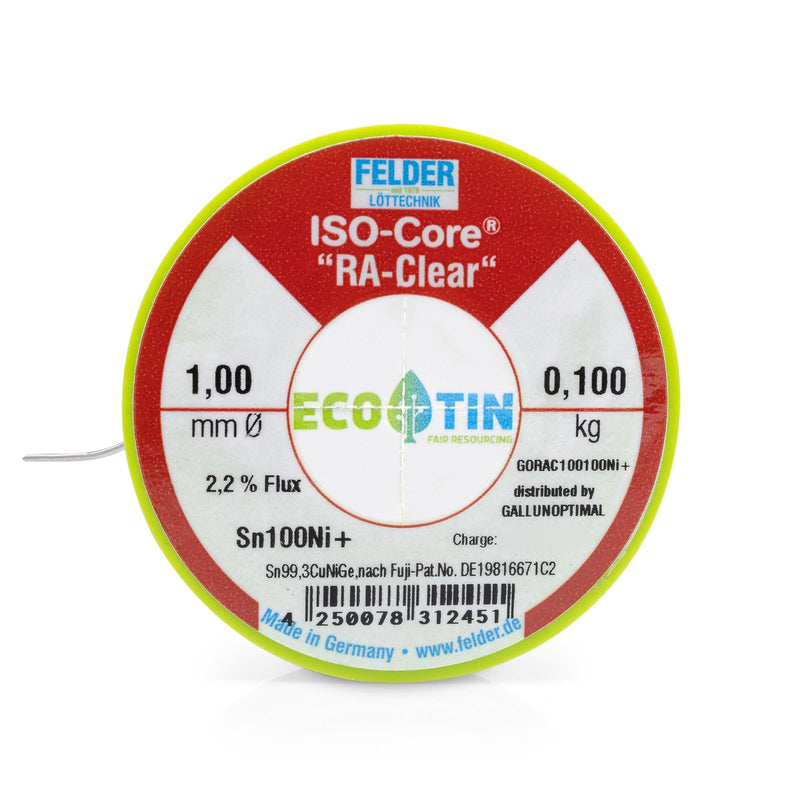 GALLUNOPTIMAL by FELDER Soldering Wire Sn100Ni+ for Stronger Oxidized Soldering Points | 1.0 mm | 100 g Spool | Lead-Free with 2.2% Flux RA-Clear | REM1 | for Electronics, Cables and Electrical 100g Spule / 1,0mm Durchmesser