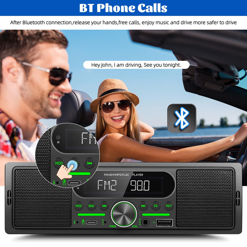 Single Din Car Stereo Radio Bluetooth Multimedia Car Audio Receivers with Digital LCD Display AM/FM Car Radio Dual USB/Type-C/AUX-in MP3 Player Lossless Sound Quality Quick Charge+ Remote