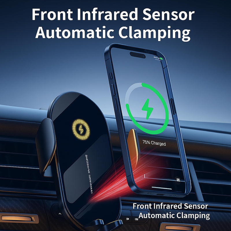 Car Vent Phone Holder - Wireless Fast Charging MagSafe Mount for iPhone and Android with Automatic Clamping, Built-in Battery and Sensors